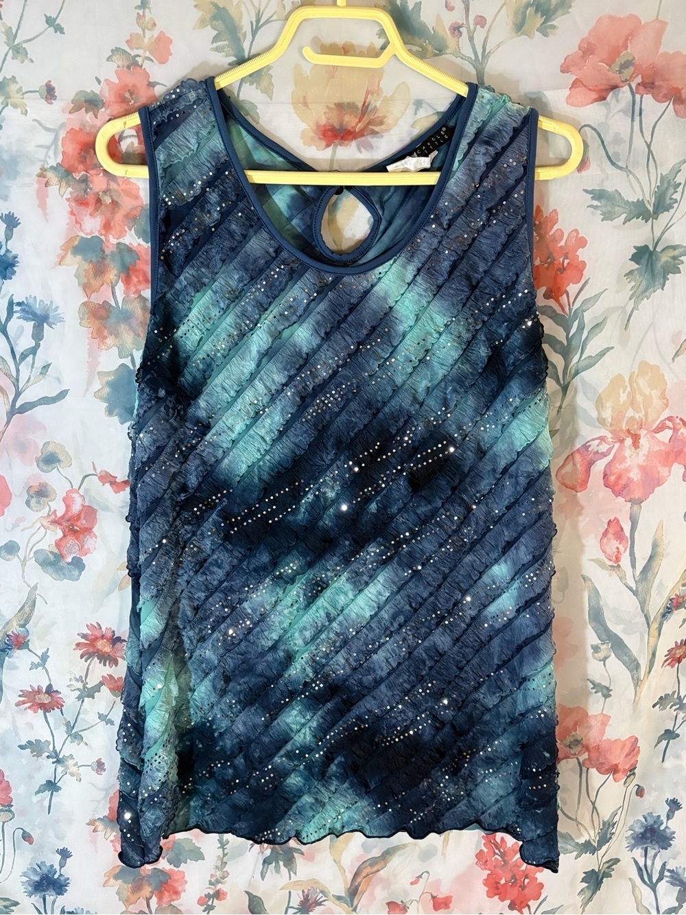 Vintage Carole Little Navy & Teal Embellished Tank Top